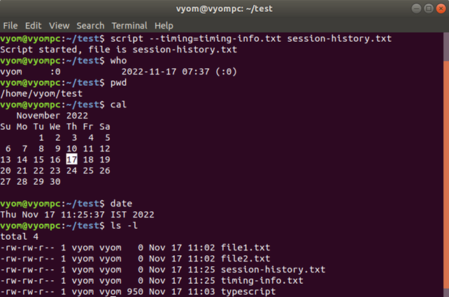 record ssh session with time